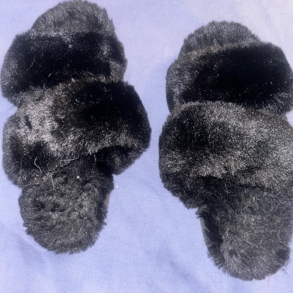 Black Furry Slippers